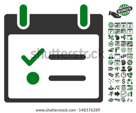 Todo List Calendar Day pictograph with bonus calendar and time management clip art. Vector illustration style is flat iconic symbols, green and gray, white background.