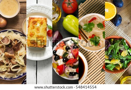 Collage from different pictures of tasty food