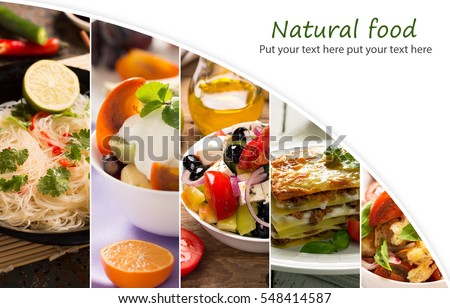 Collage from different pictures of tasty food Royalty-Free Stock Photo #548414587