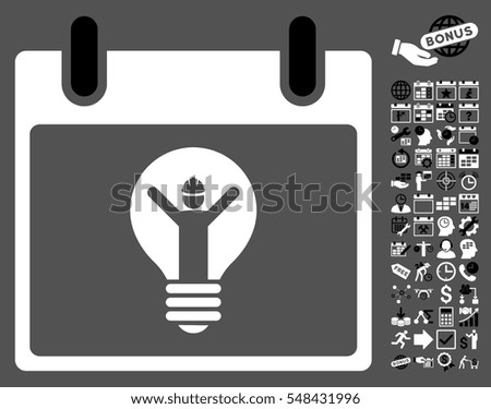 Electrician Calendar Day pictograph with bonus calendar and time management clip art. Vector illustration style is flat iconic symbols, black and white, gray background.
