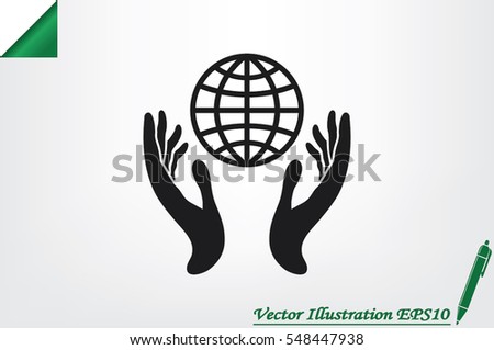 Globe in hands icon vector illustration eps10. Isolated badge for website or app - stock infographics