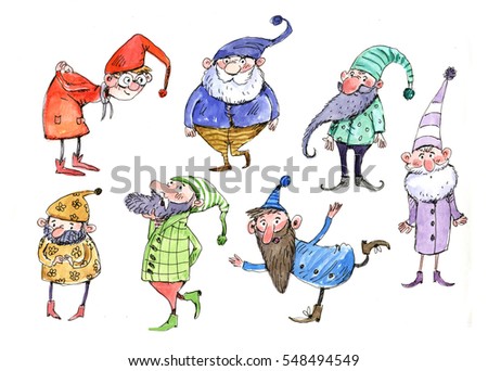 Gnomes, watercolor, illustration, 