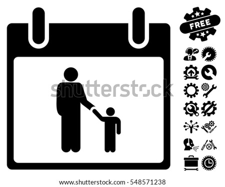 Father Calendar Day icon with bonus service clip art. Vector illustration style is flat iconic symbols, black, white background.