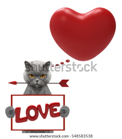 Mockup valentine heart with cat -- isolated on white