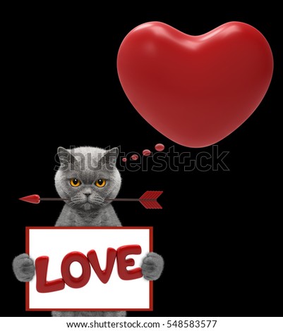 Mockup valentine heart with cat -- isolated on black