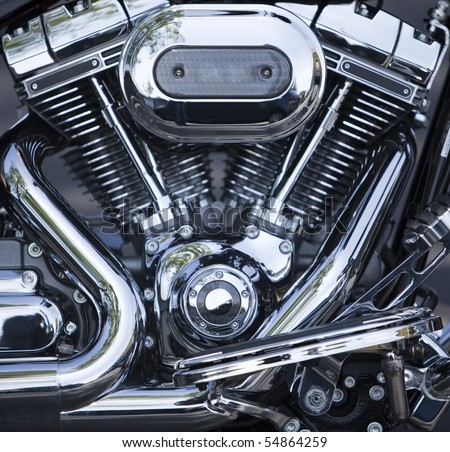 V-Twin motorcycle motor, chrome-plated and polished