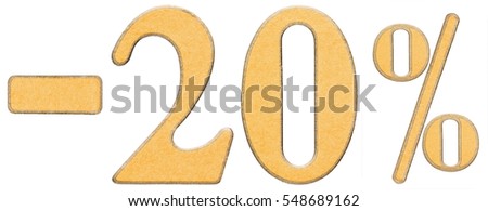 Percent off. Discount. Minus 20 twenty percent, numerals isolated on white background