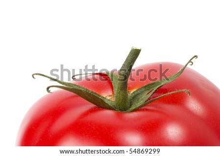 One tomato fragment macro shot isolated over white background