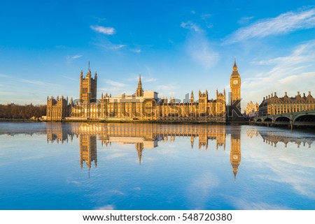British parliament and Big Ben in London, England Royalty-Free Stock Photo #548720380