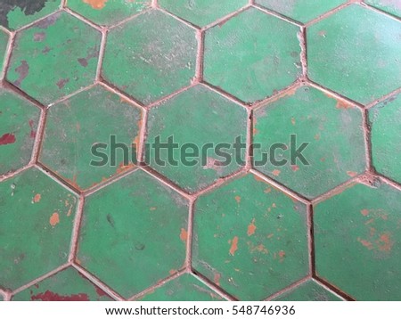 Old green tile floor background texture