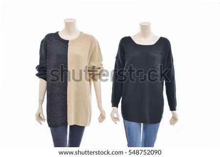 Two mannequin in female clothes with jeans â??white background