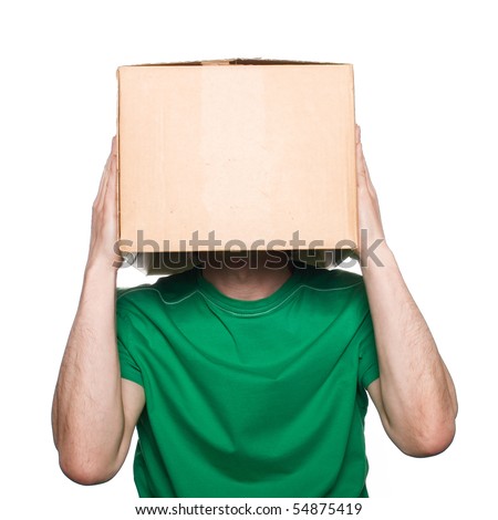  An anonymous man with a box on his head concealing his identity I