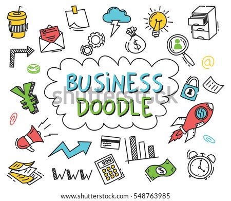 Set of business doodle on white background