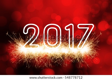 2017 firework sparkler typography wording on bokeh background for Happy New Year celebrate.
