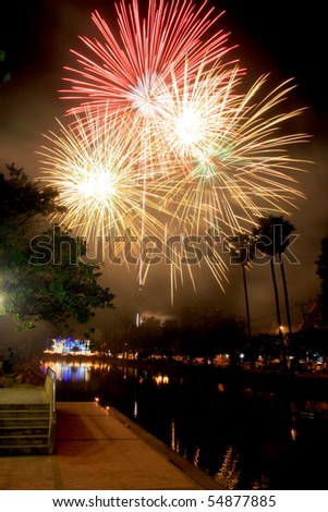 Firework of the Thai father's day,Nakhonrajsima Thailand