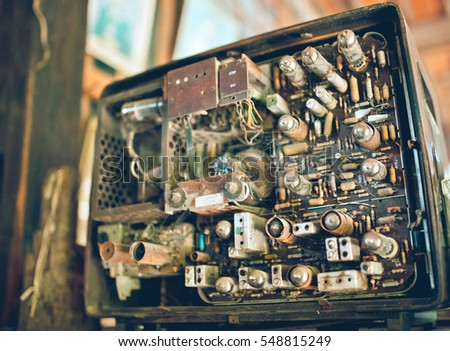 A rusty old electrical panel circuit grunge television. (vintage style)