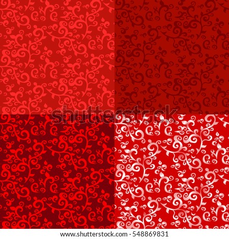 vector abstract floral pattern ,set of four patterns,red