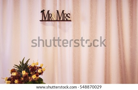 Letters on curtain with Mr&Mrs