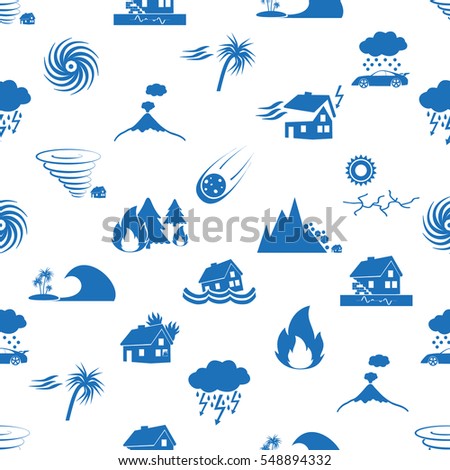 various natural disasters problems in the world blue icons seamless pattern eps10