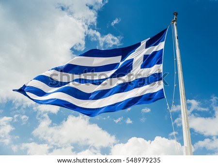 National flag of Greece on flagpole