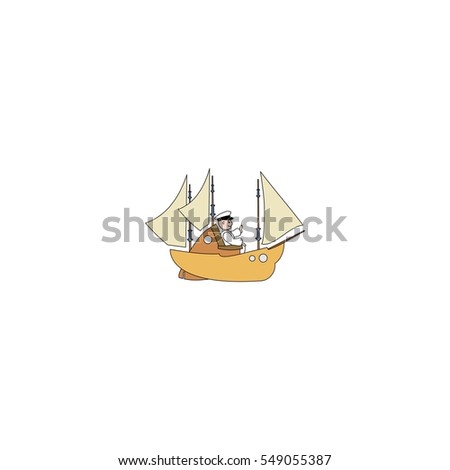 Captain and the ship isolated on a white background.