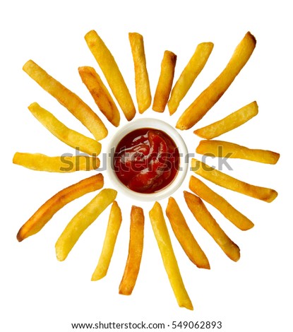French fries and ketchup shaped like a sun