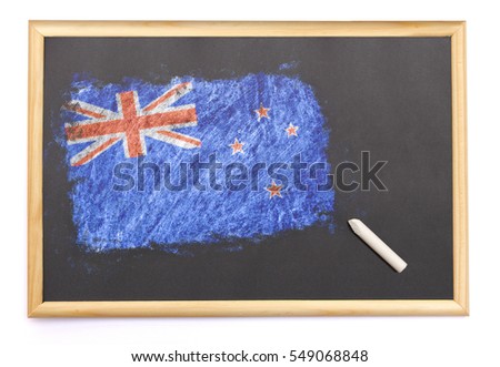 Blackboard with the national flag of New Zealand drawn on and a chalk.(series)
