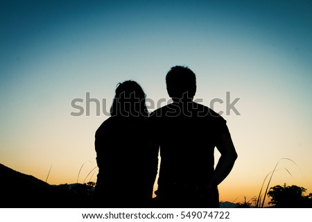 Valentine silhouette of a bridal couple Concept background.