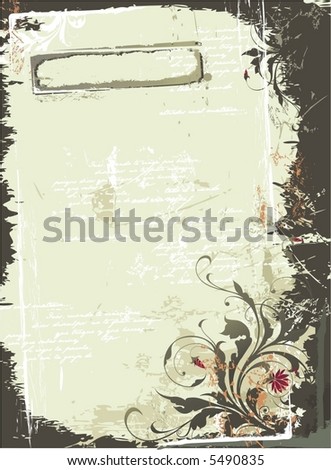 grunge vector blank with floral ornament