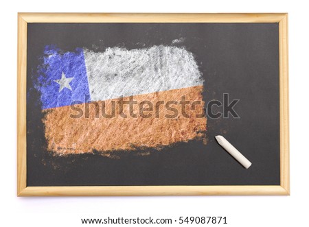 Blackboard with the national flag of Chile drawn on and a chalk.(series)