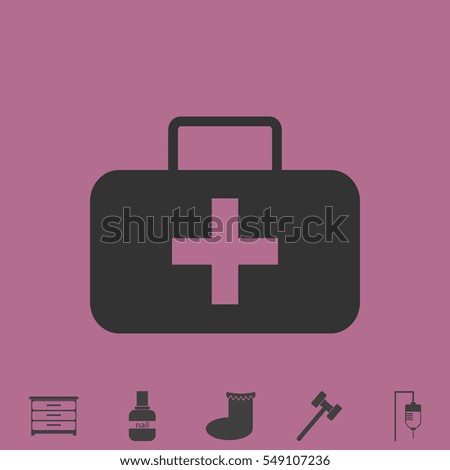 Medicine chest icon flat. Simple vector grey pictogram and bonus symbol
