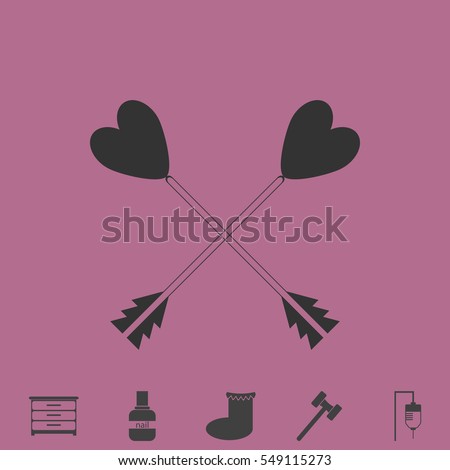 Arrow with heart icon flat. Simple vector grey pictogram and bonus symbol