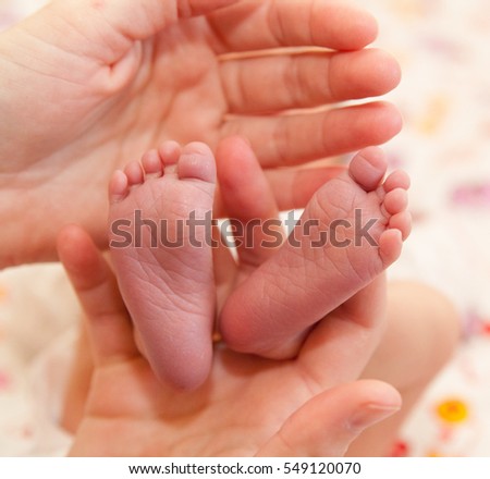 Infant heels in  mother's  hands
