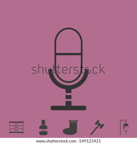 Microphone icon flat. Simple vector grey pictogram and bonus symbol