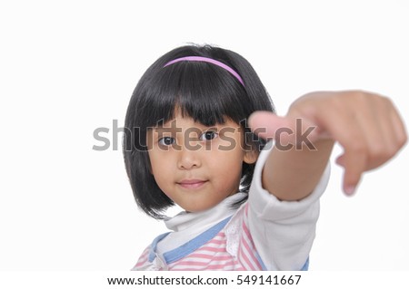 Cute little girl with index finger up
