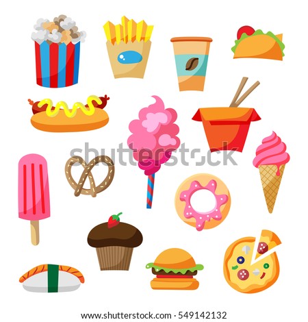 Cartoon street food icon illustration set with cute elements Royalty-Free Stock Photo #549142132