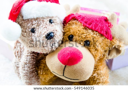 Reindeer doll and teddy bear happy,Christmas
