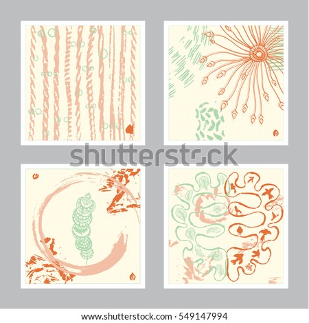 Vector hand drawn set of creative card. Ink grunge design for cover. Isolated brush stroke abstract print. Vintage painted background.