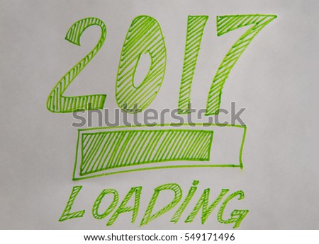 2017 new year loading. Progress bar design. photo image. Green. For calendar, invitation, post cards, congratulation. business mail. white paper 