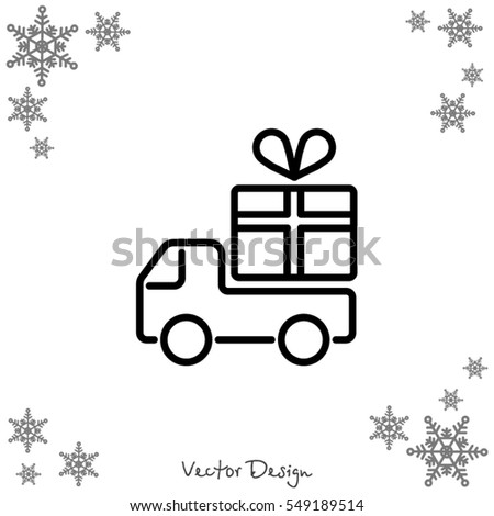 Web line icon. Truck with a gift, Delivery icon