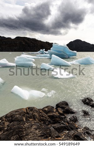 Blue icebergs at Grey Glacier in Torres del Paine National Park, Patagonia, Chile