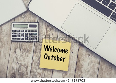 Welcome October on Stick Note Greeting Expression Communication Concept
