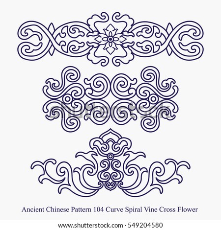Ancient Chinese Pattern of Curve Spiral Vine Cross Flower