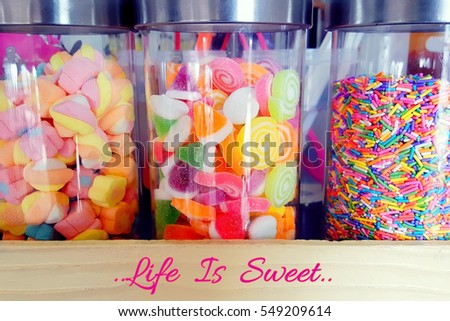 Inspirational quote on blurred sweets background
