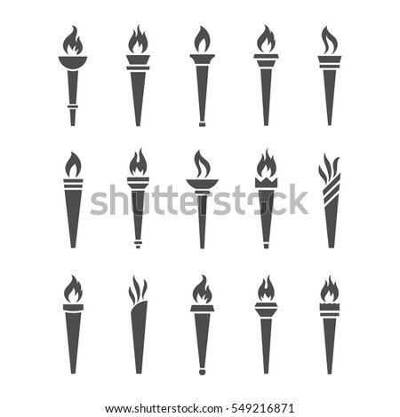 Icons torch with flame isolated vector set. The symbol of victory, success or achievement. Silhouettes of various medieval flaming torches. Royalty-Free Stock Photo #549216871