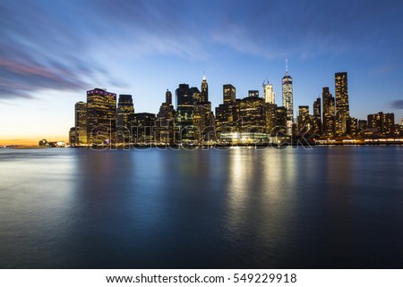 New York, Manhattan Skyline Sunset