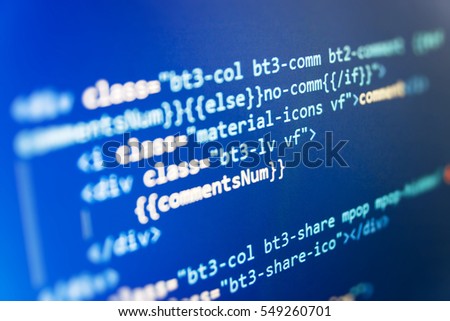 Binary digits code editing. Javascript functions, variables, objects. HTML website structure. Big data database app. Software engineer at work. New technology revolution. 
