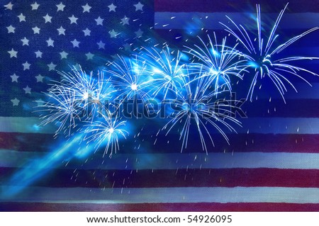 fireworks against the backdrop of the American flag