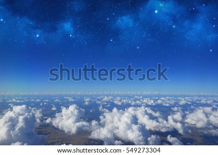 High altitude view between sky and space , into the dark