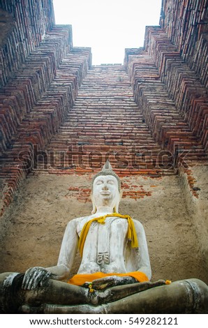 White Buddha in the open roof pagoda at Wat Prasatthong,Thailand.